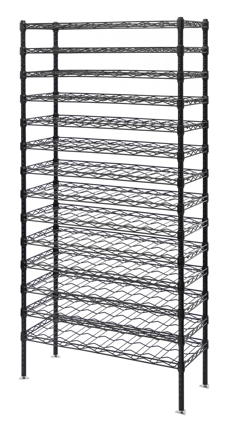 Quantum WR74-1436WSBK Wire Wine Cradle Shelving Unit, 36"W x 14"D x 74"H, 126 bottles capacity, Black