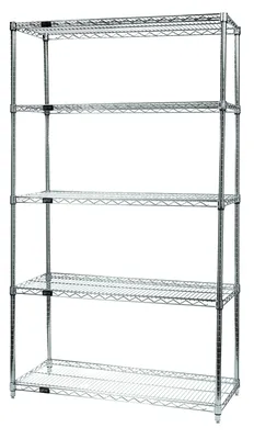 Quantum WR54-2124C-5 Wire Shelving Starter Kit, 24"W x 21"D x 54"H, 600-800 lb capacity, Chrome