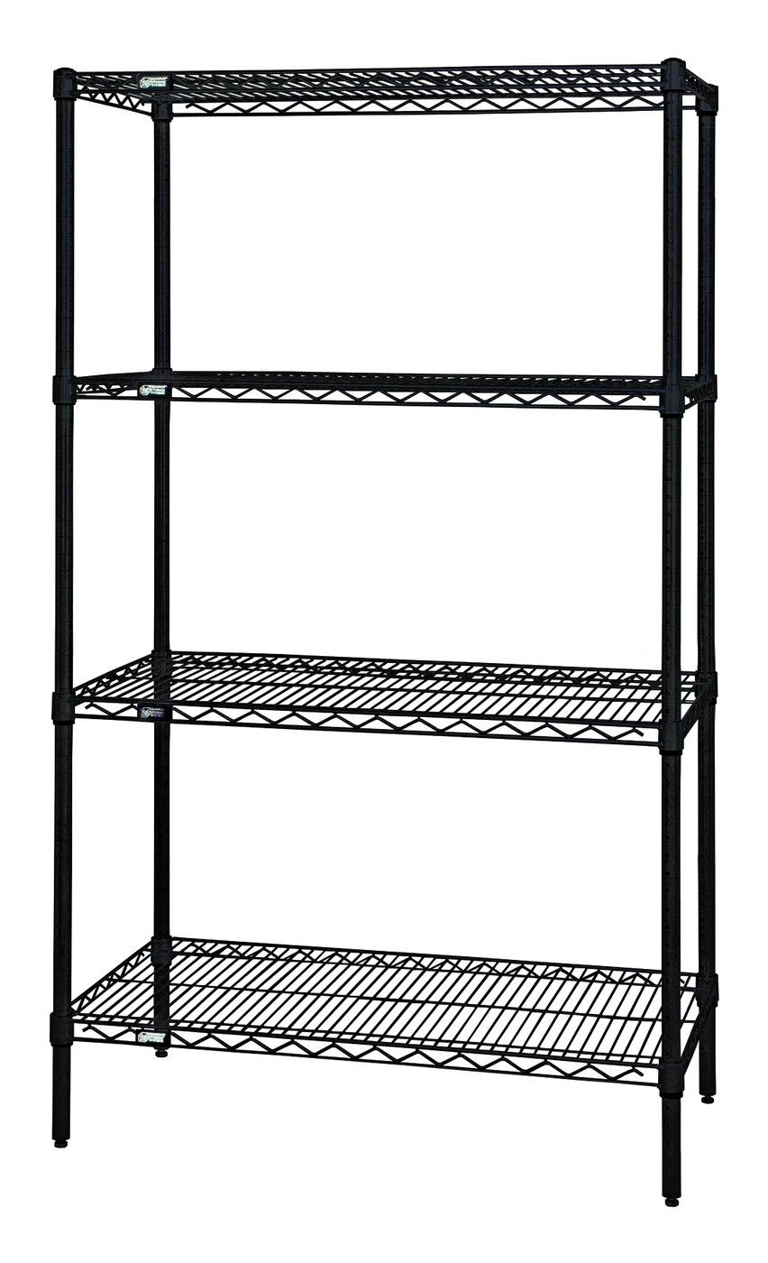 Quantum WR74-1236BK Wire Shelving Starter Kit, 36"W x 12"D x 74"H, 600-800 lb capacity, Black