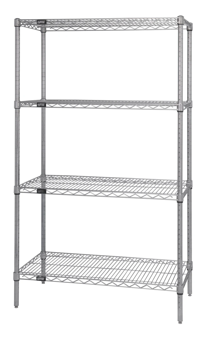 Quantum WR63-1424CX Wire Shelving Starter Kit, 24"W x 14"D x 63"H, 600-800 lb capacity, Chrome