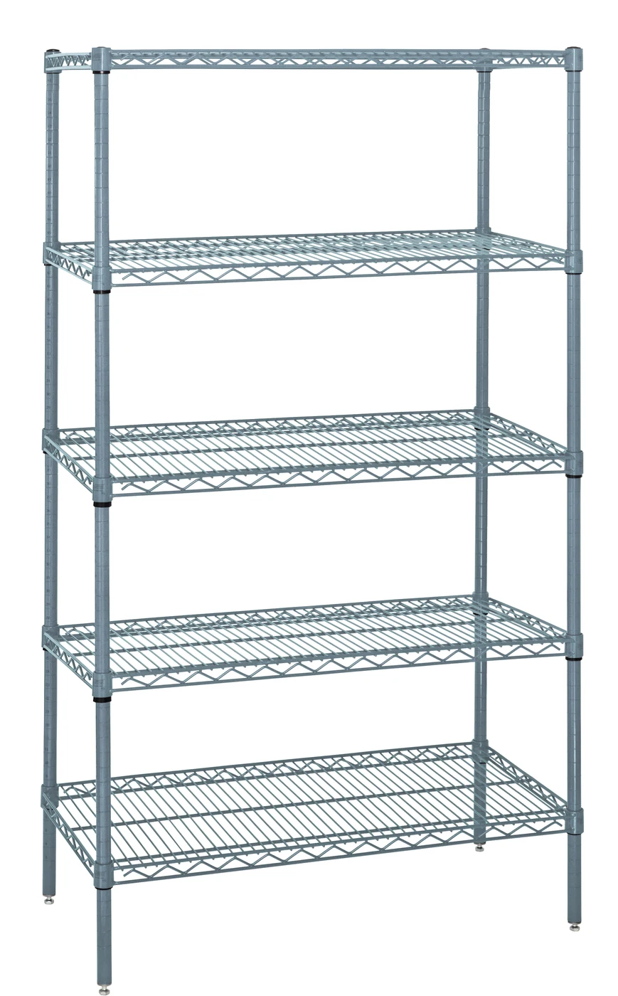 Quantum WR63-2136GY-5 Wire Shelving Starter Kit, 36"W x 21"D x 63"H, 600-800 lb capacity, Gray