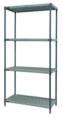 Quantum WR63-1430WPM Stationary Wire Plastic Mat Shelving Unit, 30"W x 14"D x 63"H, 600-800 lb capacity, Green/Polymer