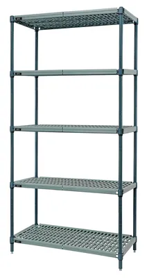 Quantum WR63-1430WPM-5 Stationary Wire Plastic Mat Shelving Unit, 30"W x 14"D x 63"H, 600-800 lb capacity, Green/Polymer
