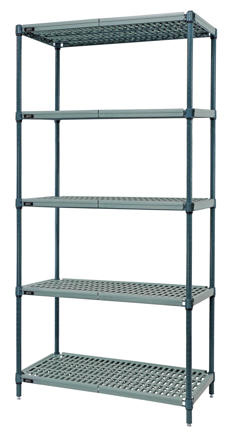 Quantum WR63-1424WPM-5X Stationary Wire Plastic Mat Shelving Unit, 24"W x 14"D x 63"H, 600-800 lb capacity, Green/Polymer