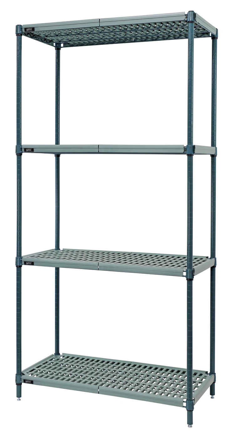 Quantum WR63-2472WPM Stationary Wire Plastic Mat Shelving Unit, 72"W x 24"D x 63"H, 600-800 lb capacity, Green/Polymer