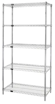 Quantum WR74-3072C-5 Wire Shelving Starter Kit, 72"W x 30"D x 74"H, 600-800 lb capacity, Chrome