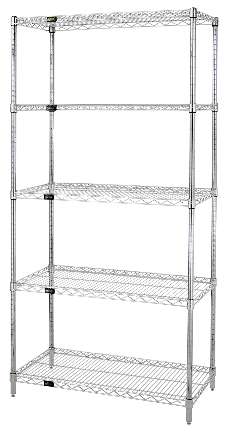 Quantum WR74-3072C-5 Wire Shelving Starter Kit, 72"W x 30"D x 74"H, 600-800 lb capacity, Chrome