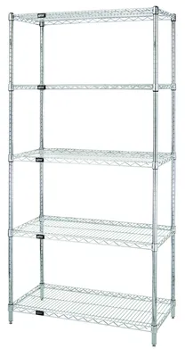 Quantum WR74-1236S Wire Shelving Starter Kit, 36"W x 12"D x 74"H, 600-800 lb capacity, Stainless