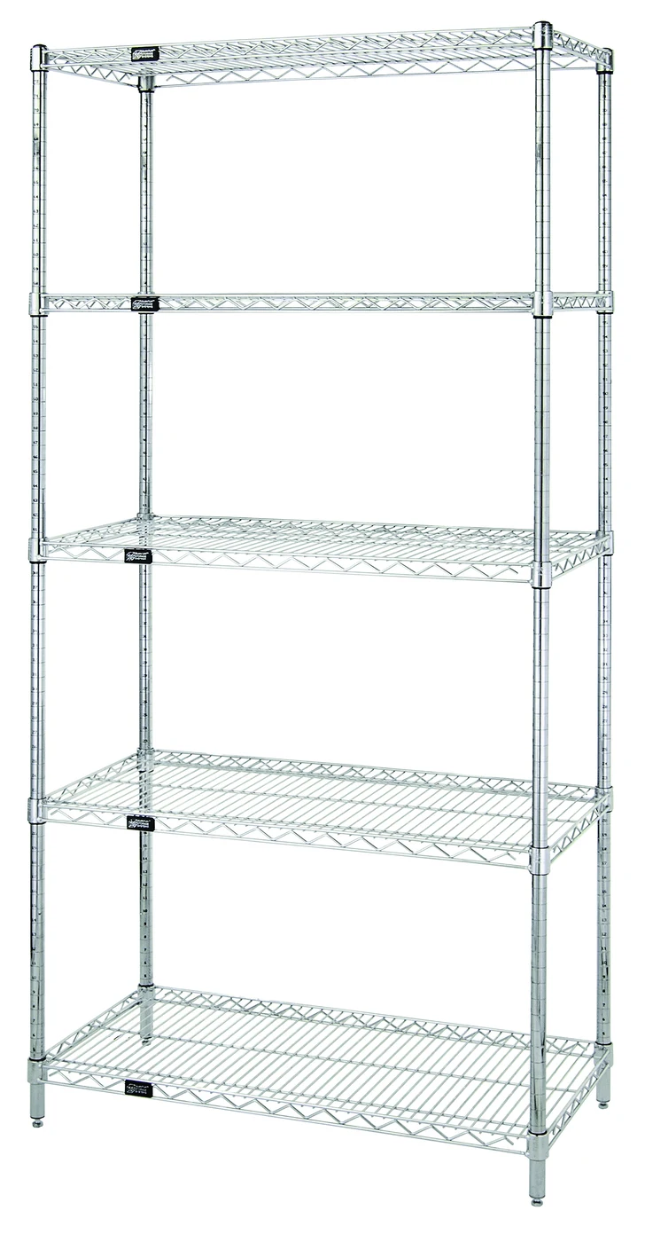 Quantum WR54-2124S Wire Shelving Starter Kit, 24"W x 21"D x 54"H, 600-800 lb capacity, Stainless