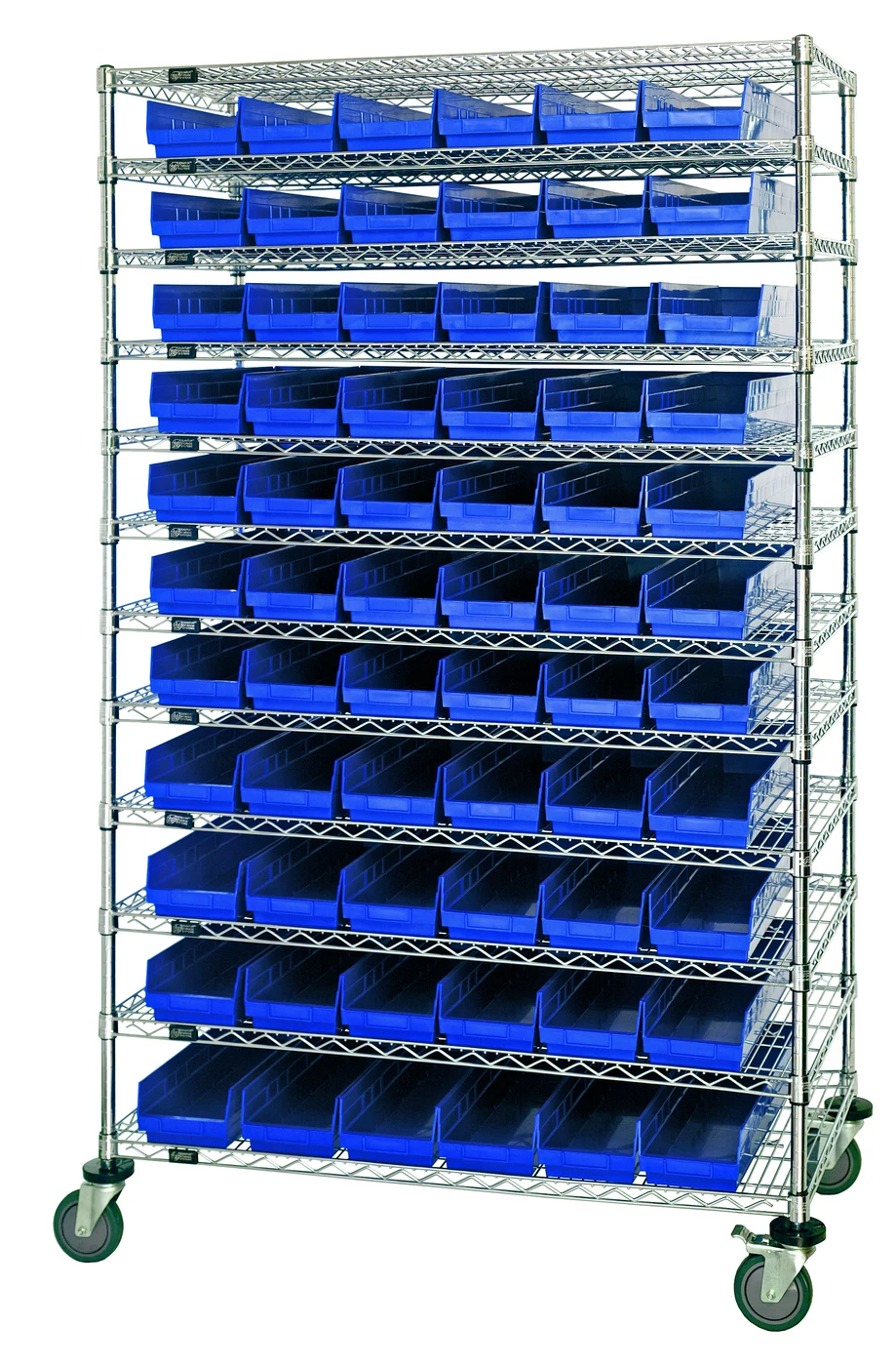 Quantum WR74-2474-105106BL Bin Wire Shelving System, 72"W x 24"D x 74"H, 600 lb capacity, Chrome
