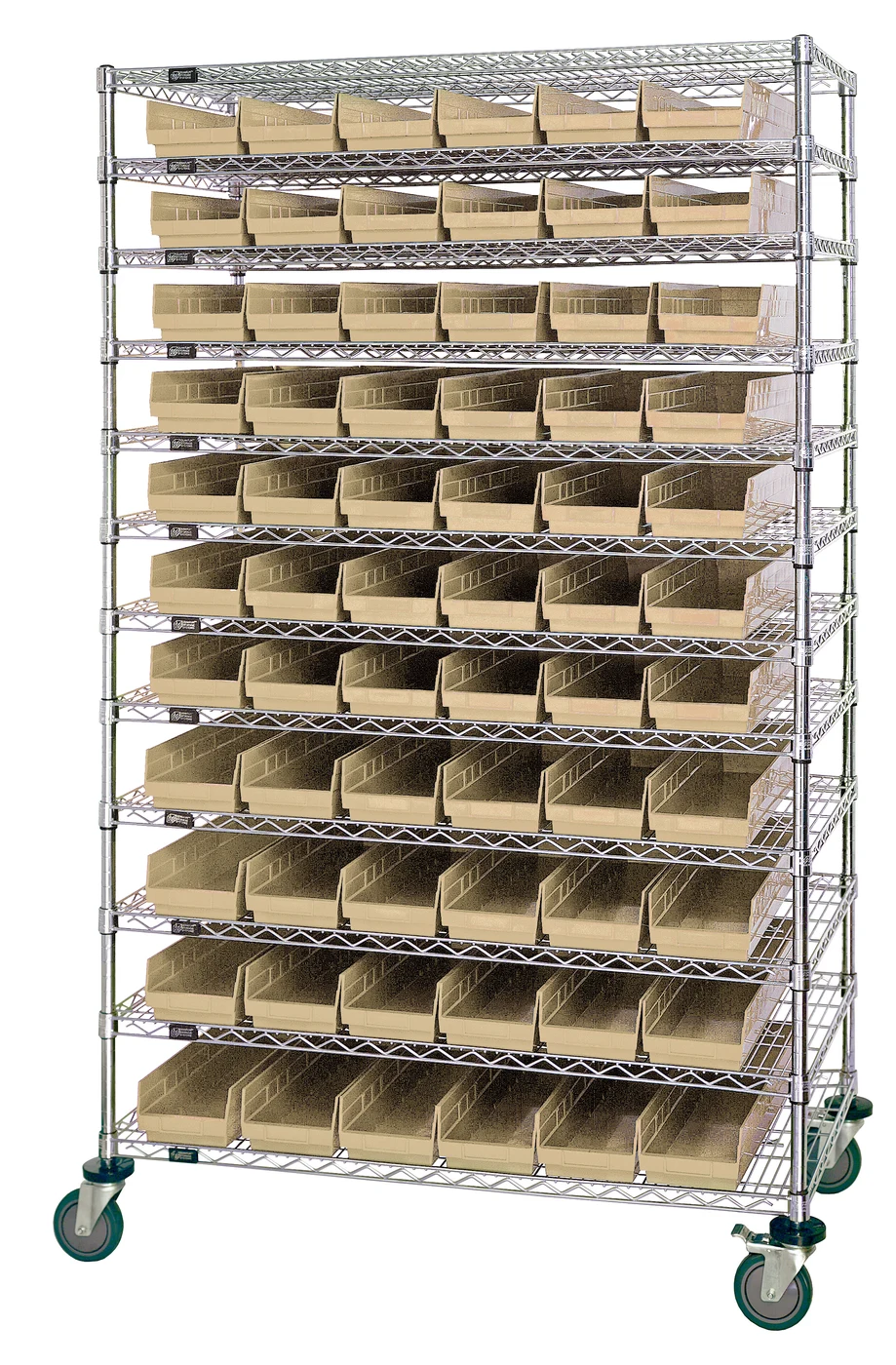 Quantum WR74-2474-105106IV Bin Wire Shelving System, 72"W x 24"D x 74"H, 600 lb capacity, Chrome