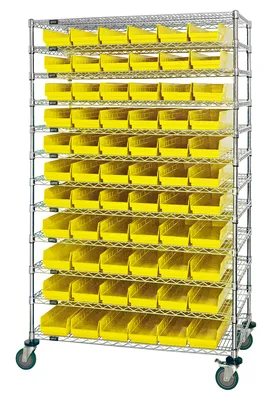 Quantum WR74-2474-105106YL Bin Wire Shelving System, 72"W x 24"D x 74"H, 600 lb capacity, Chrome