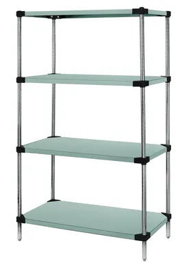Quantum WRS4-54-1436SS Solid Shelving Starter Kit, 36"W x 14"D x 54"H, 400-600 lb capacity, Stainless