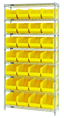 Quantum WR8-240YL Bin Wire Shelving System, 36"W x 14"D x 74"H, 800 lb capacity, Chrome
