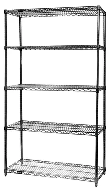 Quantum WR86-1248BK-5 Wire Shelving Starter Kit, 48"W x 12"D x 86"H, 600-800 lb capacity, Black