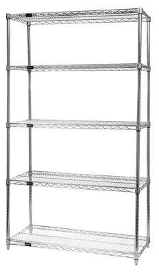 Quantum WR86-3672C-5 Wire Shelving Starter Kit, 72"W x 36"D x 86"H, 600-800 lb capacity, Chrome
