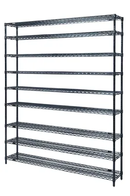 Quantum WR86-1248BK Wire Shelving Starter Kit, 48"W x 12"D x 86"H, 600-800 lb capacity, Black