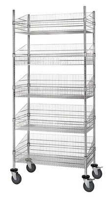 Quantum WRC74-BSK1824C-5 Post Basket Cart, 24"W x 18"D x 80"H, 1200 lb capacity, Chrome