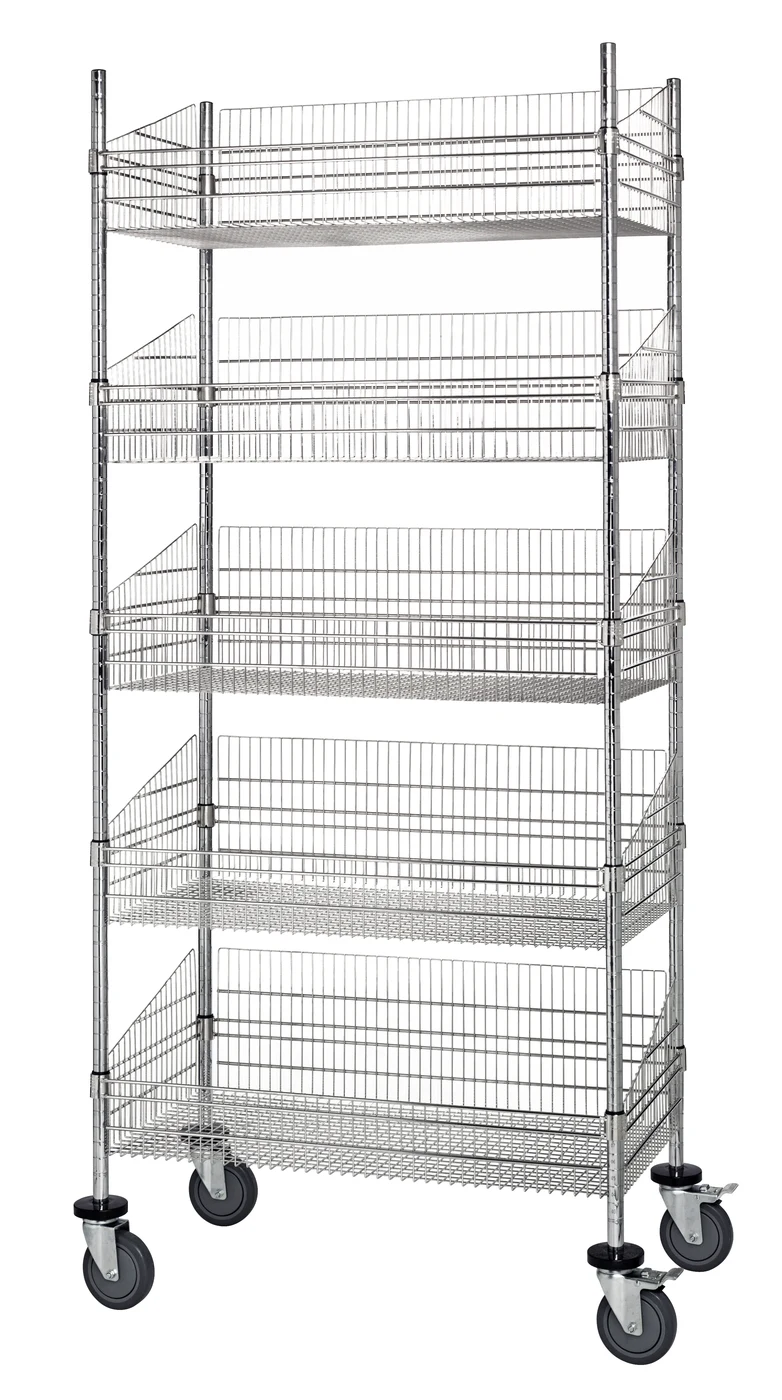 Quantum WRC74-BSK1824C-5 Post Basket Cart, 24"W x 18"D x 80"H, 1200 lb capacity, Chrome