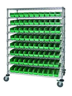Quantum WRC9-63-2448-105GN Catheter Bin Wire Cart, 48"W x 24"D x 69"H, 1200 lb capacity, Chrome