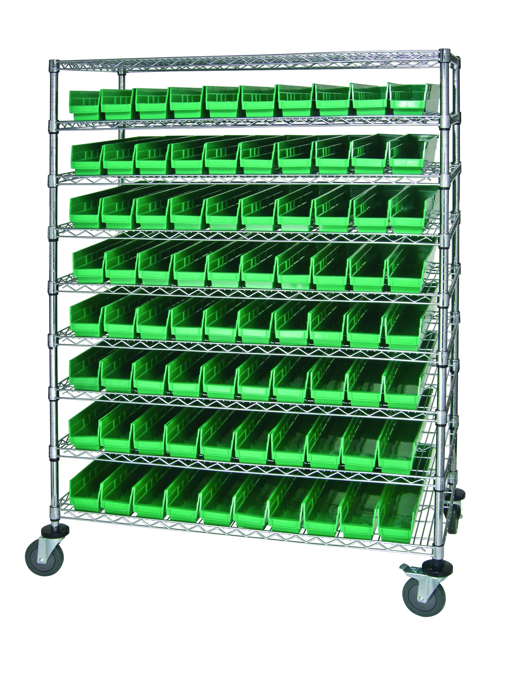 Quantum WRC9-63-2448-105GN Catheter Bin Wire Cart, 48"W x 24"D x 69"H, 1200 lb capacity, Chrome