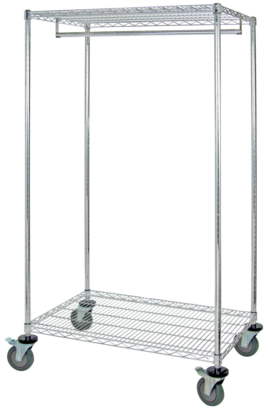 Quantum WRCGR-63-2460 Mobile Wire Garment Rack, 60"W x 24"D x 69"H, 75 lb capacity, Chrome