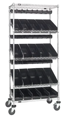 Quantum WRCL5-74836-104220BK Slanted Shelf Cart, 36"W x 18"D x 80"H, 1200 lb capacity, Chrome