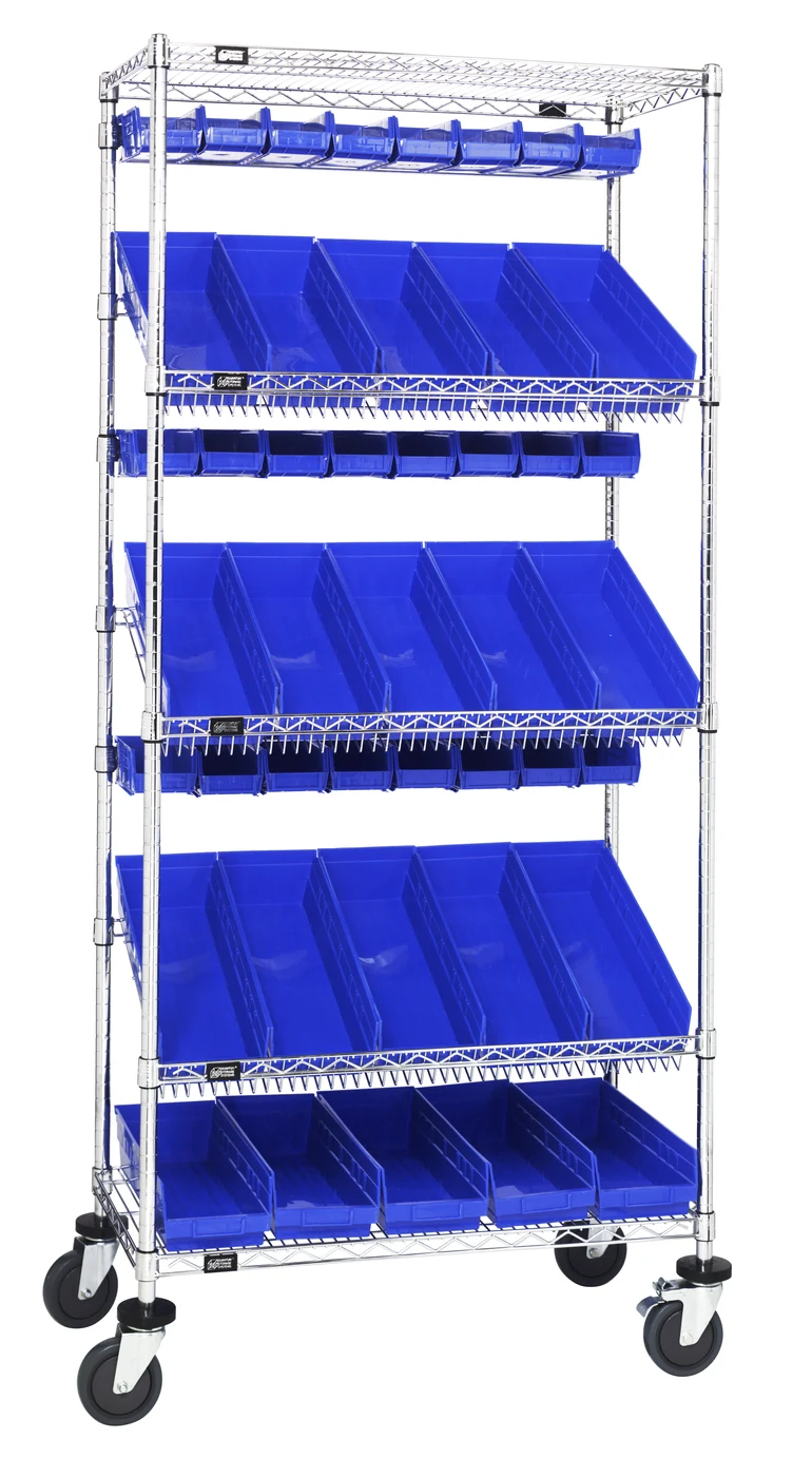 Quantum WRCL5-74836-104220BL Slanted Shelf Cart, 36"W x 18"D x 80"H, 1200 lb capacity, Chrome