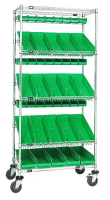 Quantum WRCL5-74848-104220GN Slanted Shelf Cart, 48"W x 18"D x 80"H, 1200 lb capacity, Chrome