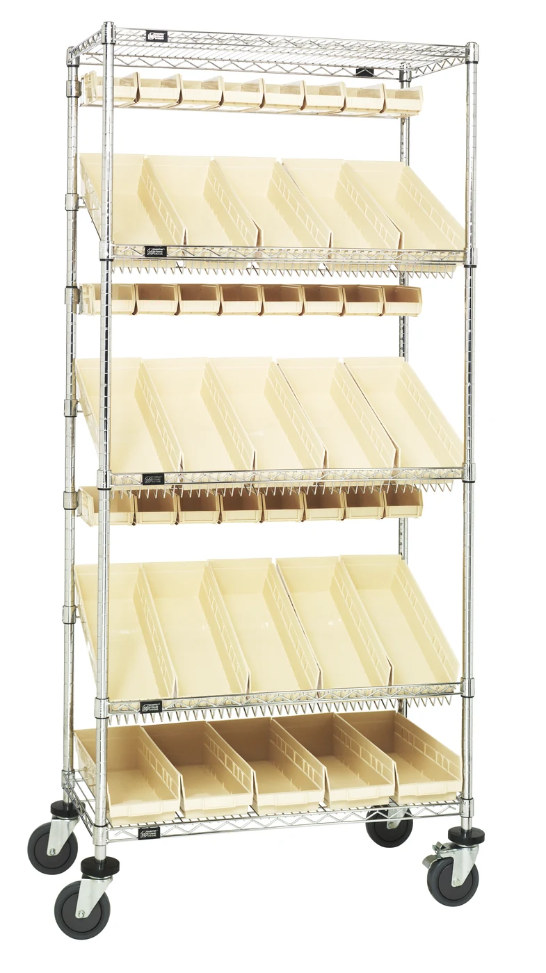 Quantum WRCL5-74836-104220IV Slanted Shelf Cart, 36"W x 18"D x 80"H, 1200 lb capacity, Chrome