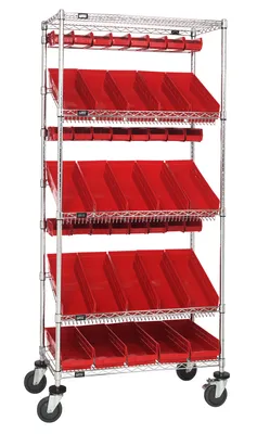 Quantum WRCL5-74848-104220RD Slanted Shelf Cart, 48"W x 18"D x 80"H, 1200 lb capacity, Chrome