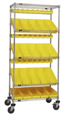 Quantum WRCL5-74848-104220YL Slanted Shelf Cart, 48"W x 18"D x 80"H, 1200 lb capacity, Chrome