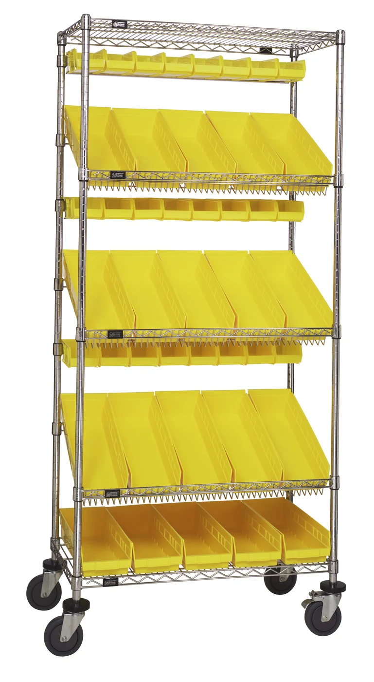 Quantum WRCL5-74836-104220YL Slanted Shelf Cart, 36"W x 18"D x 80"H, 1200 lb capacity, Chrome