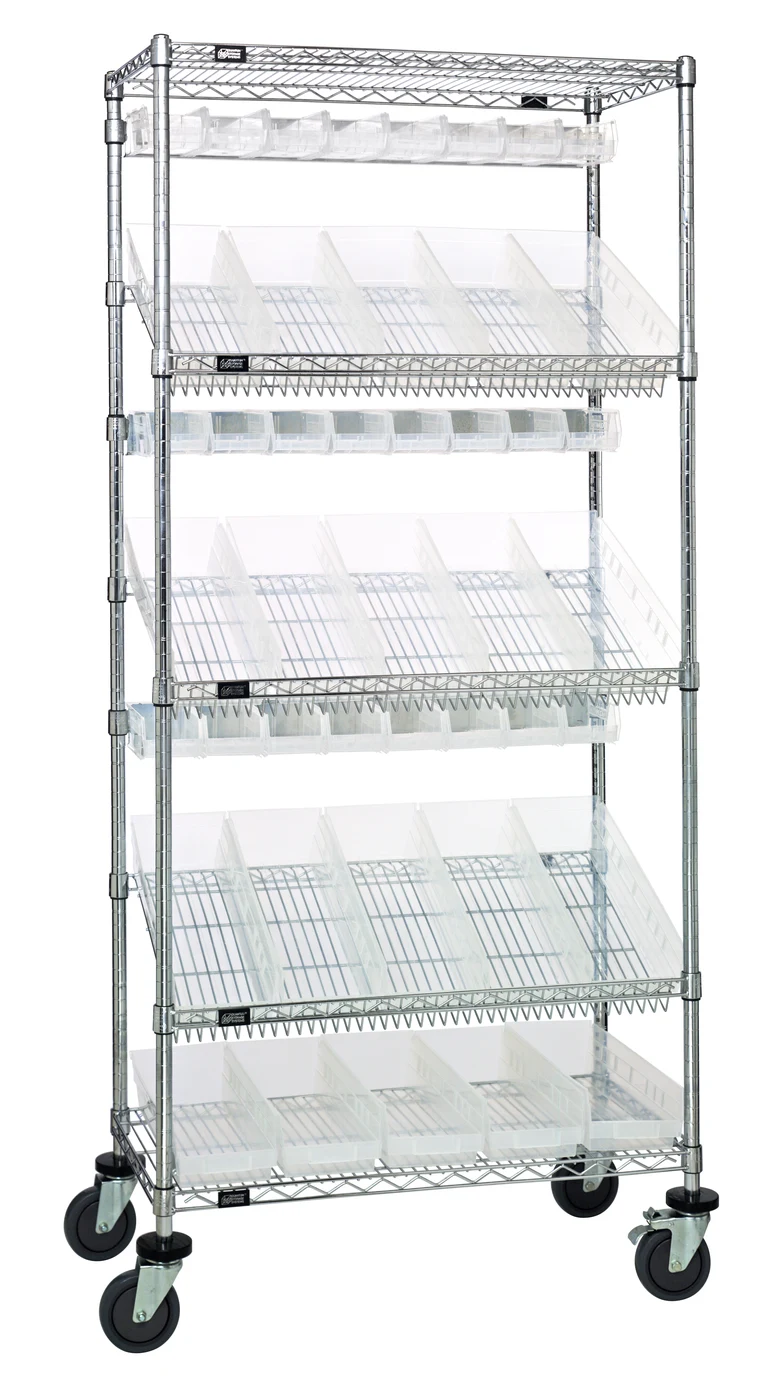 Quantum WRCL5-74836-104220CL Slanted Shelf Cart, 36"W x 18"D x 80"H, 1200 lb capacity, Chrome