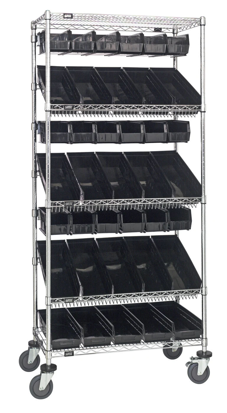 Quantum WRCL5-74836-104230BK Slanted Shelf Cart, 36"W x 18"D x 80"H, 1200 lb capacity, Chrome