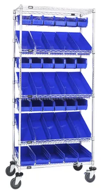 Quantum WRCL5-74836-104230BL Slanted Shelf Cart, 36"W x 18"D x 80"H, 1200 lb capacity, Chrome