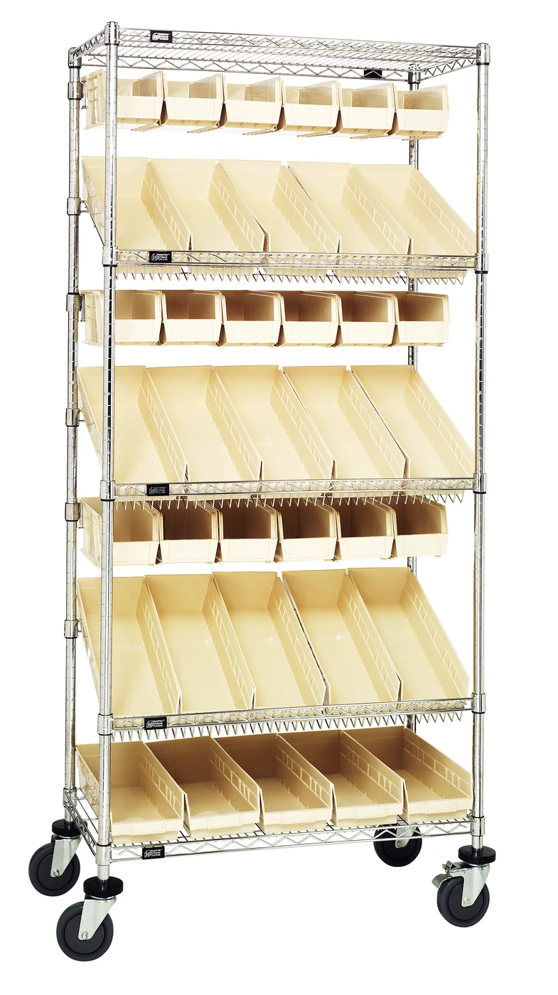 Quantum WRCL5-74836-104230IV Slanted Shelf Cart, 36"W x 18"D x 80"H, 1200 lb capacity, Chrome