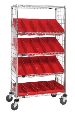 Quantum WRCL5-632436EP-106RD Slanted Shelf Enclosure Cart, 36"W x 24"D x 69"H, 1200 lb capacity, Chrome