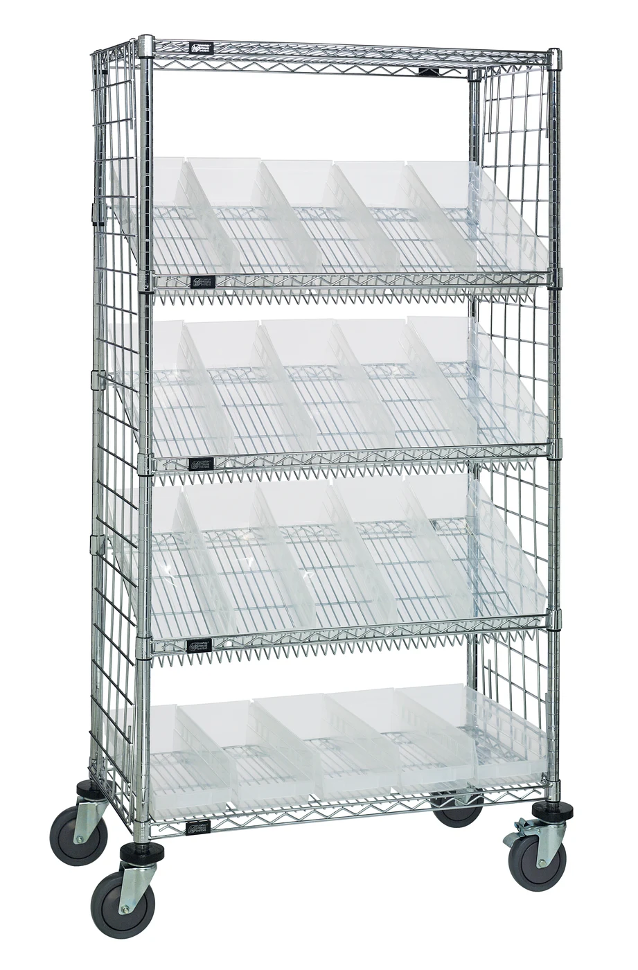 Quantum WRCL5-632436EP-106CL Slanted Shelf Enclosure Cart, 36"W x 24"D x 69"H, 1200 lb capacity, Chrome