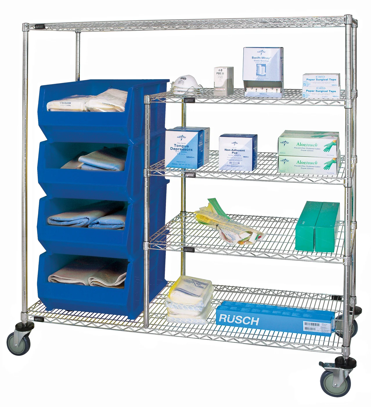 Quantum WRCPL-63-2460-955CL Bin Transport Cart, 60"W x 24"D x 69"H, 1200 lb capacity, Chrome