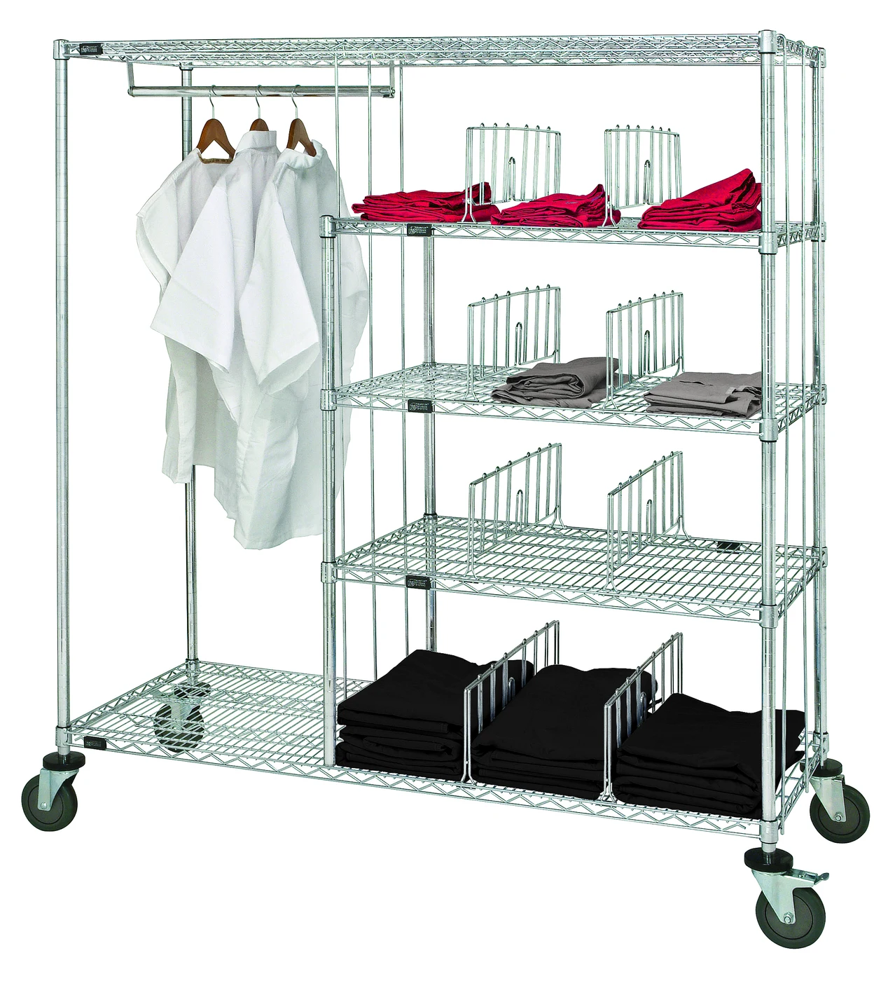 Quantum WRCP-63-2460 Patient Apparel Cart, 60"W x 24"D x 69"H, 1200 lb capacity, Chrome