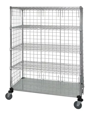 Quantum WRCS4-74-2448GYEP-5LH45C Mobile Wire Enclosed Cart, 48"W x 24"D x 80"H, 1200 lb capacity, Gray