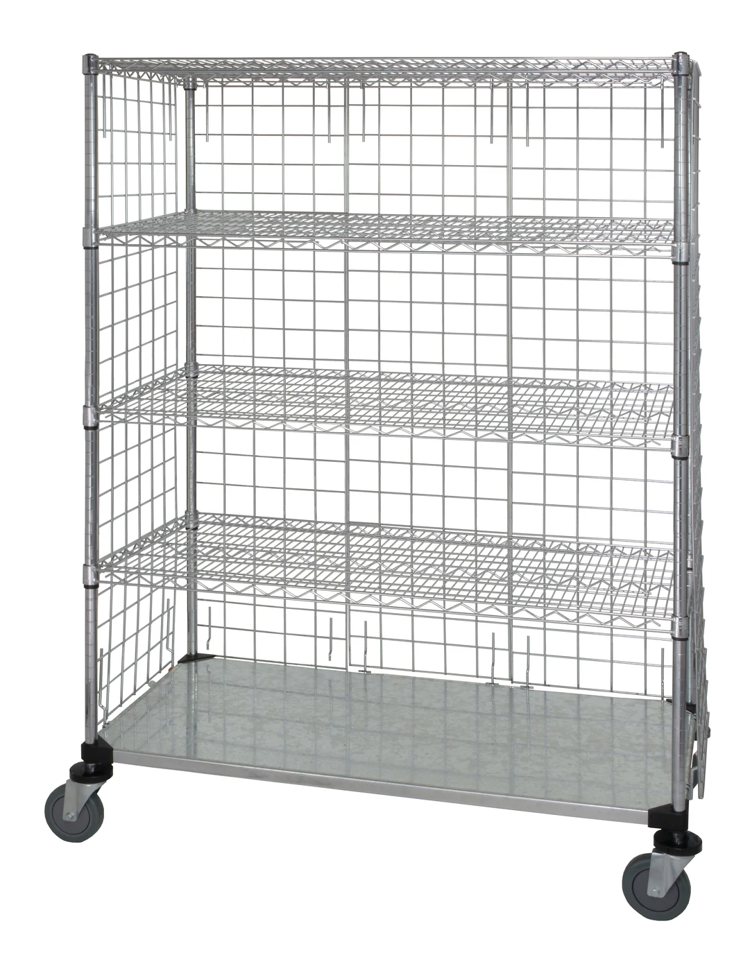 Quantum WRCS4-74-2448GYEP-5LH45C Mobile Wire Enclosed Cart, 48"W x 24"D x 80"H, 1200 lb capacity, Gray