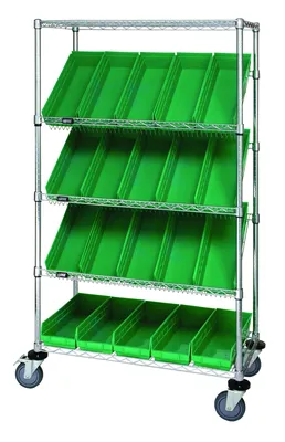 Quantum WRCSL5-63-2436-106GN Slanted Shelf Cart, 36"W x 24"D x 69"H, 1200 lb capacity, Chrome