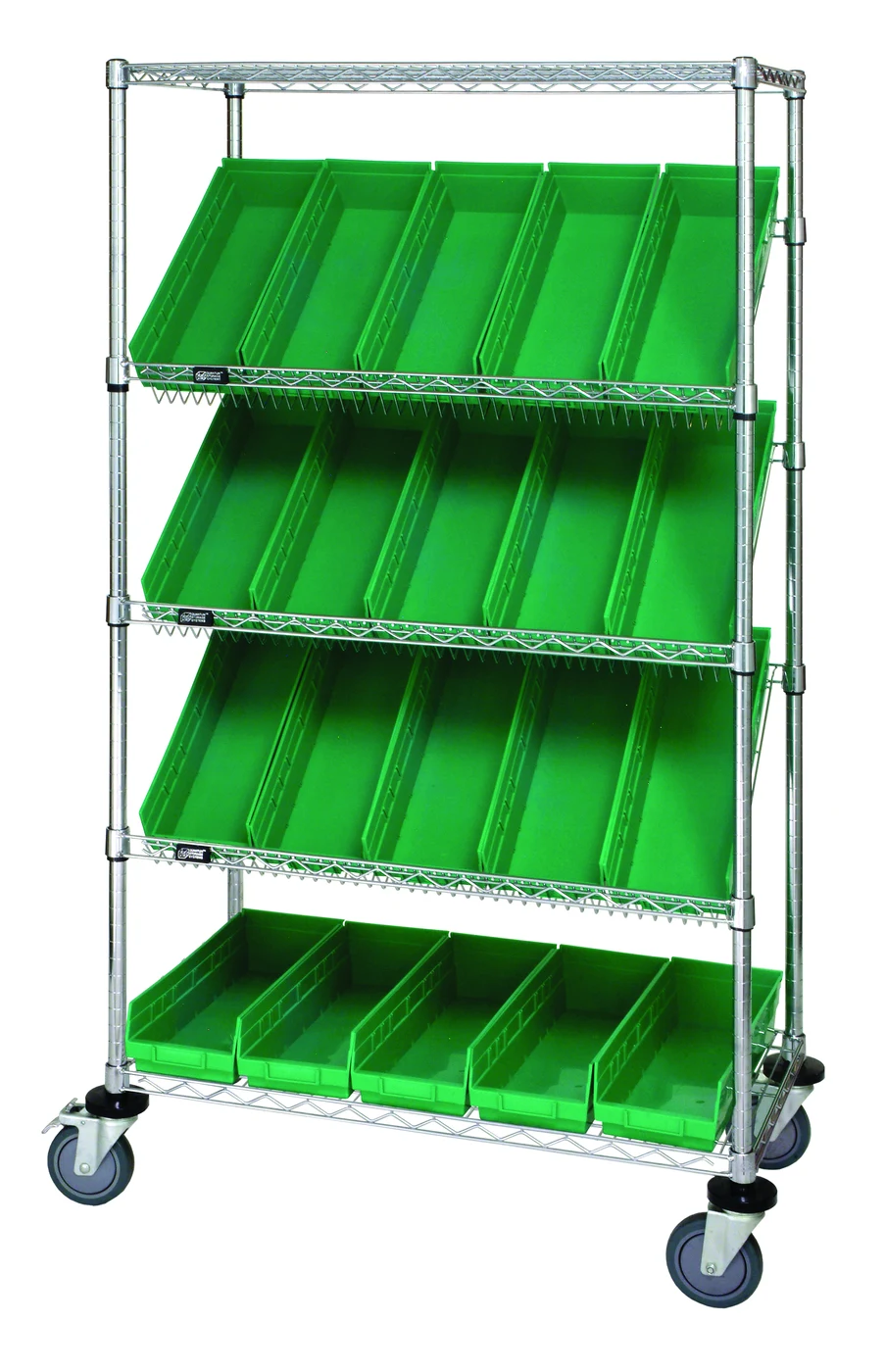 Quantum WRCSL5-63-2436-106GN Slanted Shelf Cart, 36"W x 24"D x 69"H, 1200 lb capacity, Chrome