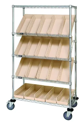 Quantum WRCSL5-63-2436-106IV Slanted Shelf Cart, 36"W x 24"D x 69"H, 1200 lb capacity, Chrome