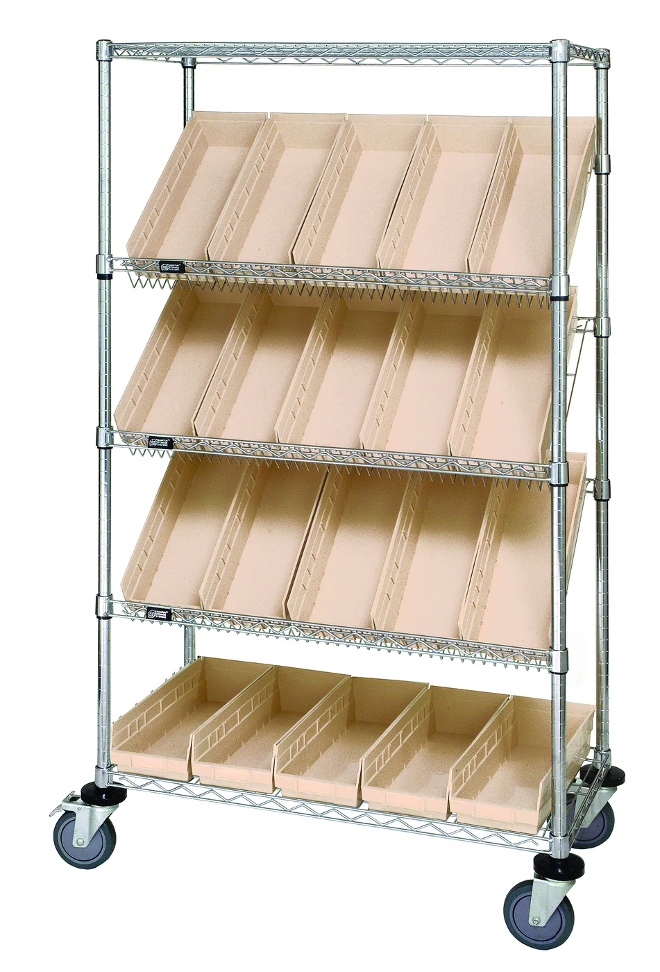 Quantum WRCSL5-63-2436-106IV Slanted Shelf Cart, 36"W x 24"D x 69"H, 1200 lb capacity, Chrome