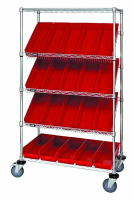Quantum WRCSL5-63-2436-106RD Slanted Shelf Cart, 36"W x 24"D x 69"H, 1200 lb capacity, Chrome