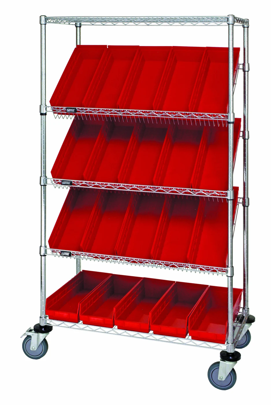 Quantum WRCSL5-63-2436-106RD Slanted Shelf Cart, 36"W x 24"D x 69"H, 1200 lb capacity, Chrome