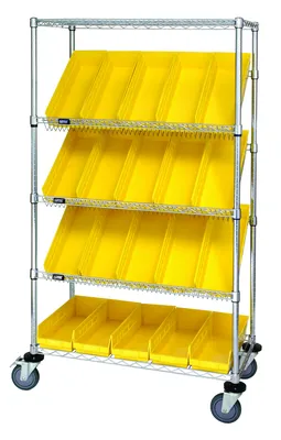 Quantum WRCSL5-63-2436-106YL Slanted Shelf Cart, 36"W x 24"D x 69"H, 1200 lb capacity, Chrome